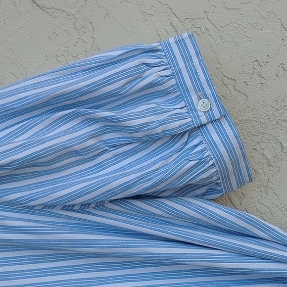 MAX STUDIO Blue White Striped Maxi Dress Button Up Belt Tie Size M - Picture 12 of 16